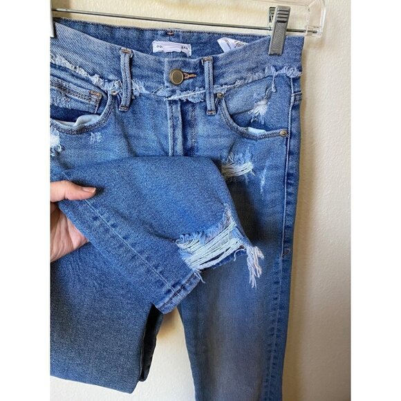 Good American Women’s Straight Leg High Rise Distressed Cropped Jeans  Size 26 - Picture 3 of 10